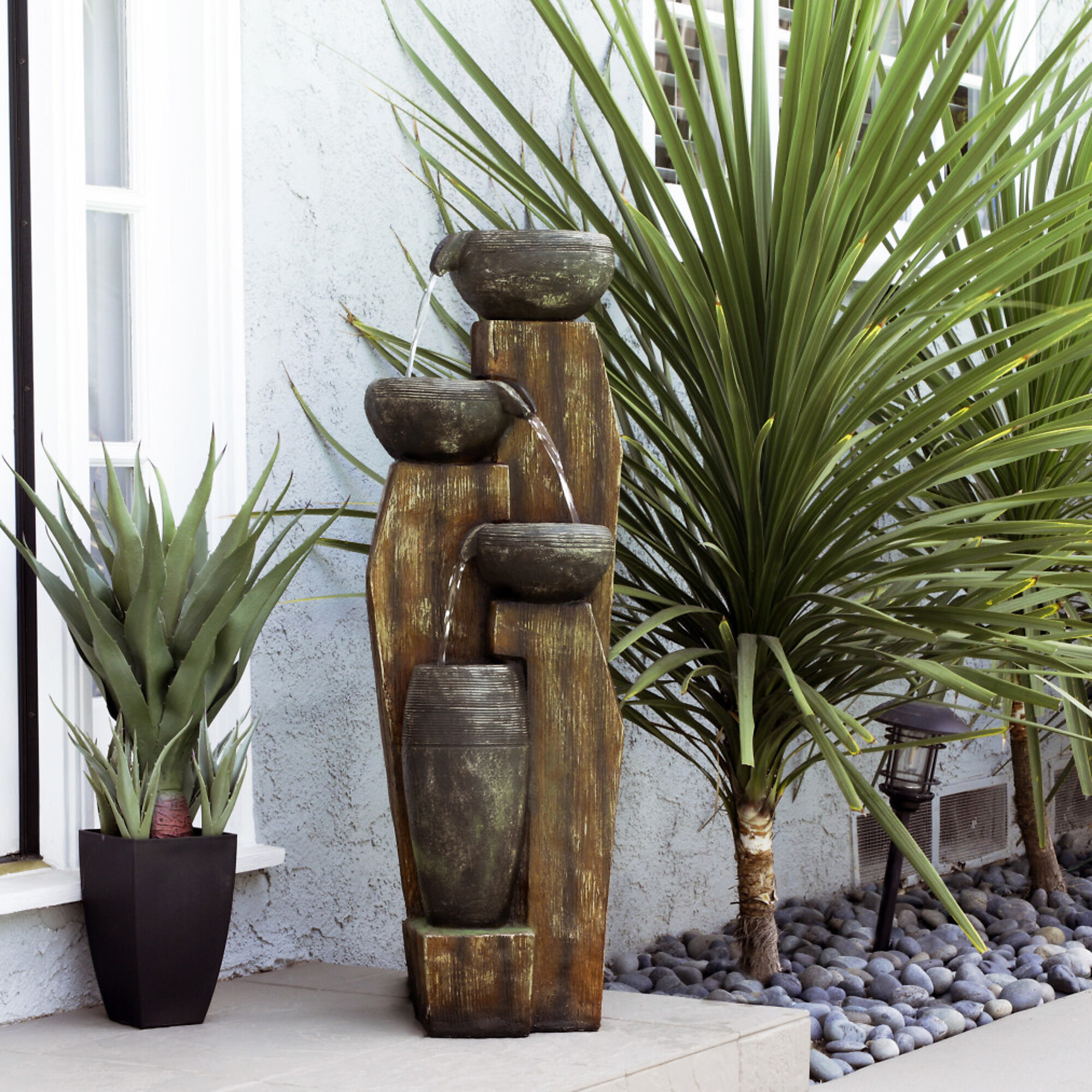 Alpine Corporation, Cascading Mossy Jars Fountain with LED Lights, Power Cord Length 5.91 ft, Model# TZL304